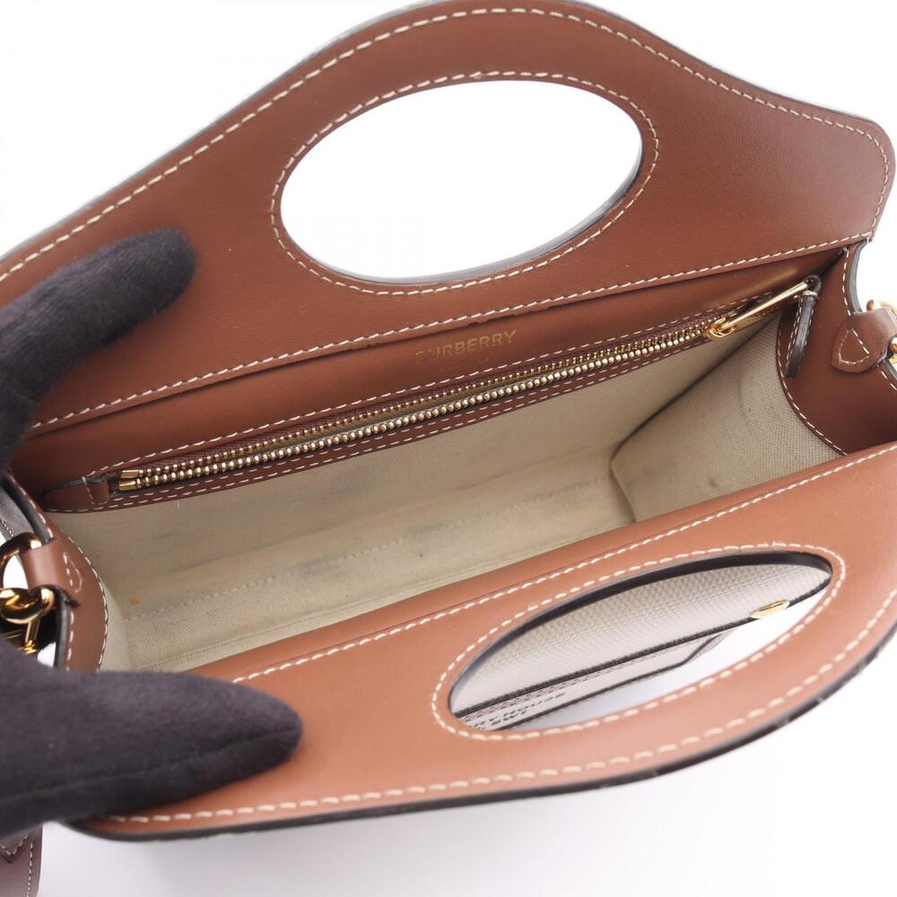 Burberry Horseferry handbag leather canvas brown Ivory White - Picture 3 of 8